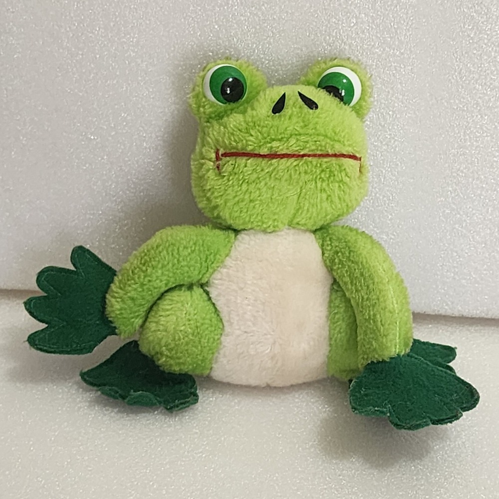 House of Lloyd Frog Plush Vintage 7" Green White Felt Hands Feet Stuffed Animal